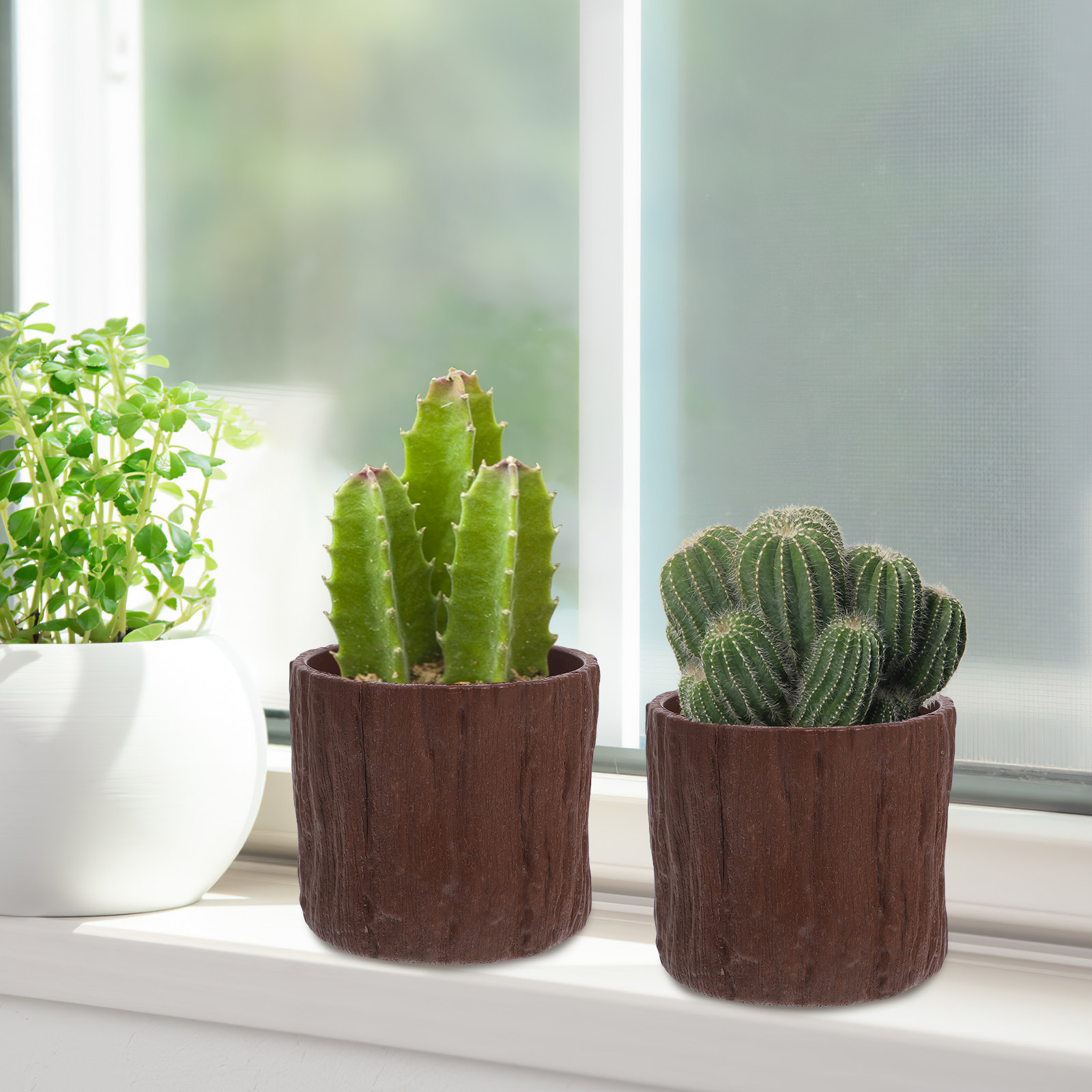 Succulent Arrangement Mini - 4 Stück Kunstholz-Blumentöpfe, Mini-Plastik-Pflanzgefäße im rustikalen